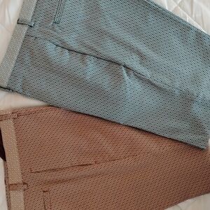 Chic Blue and Brown Flat Front Geometric Zara Capsule Collection Textured Fabric